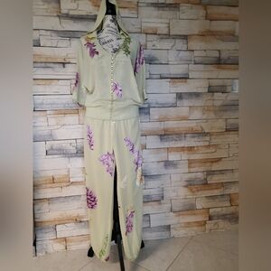 Floral Two-Piece Set of Harem Pants and Hooded Top Size 3 FR, L US Silk/Rayon/Sp